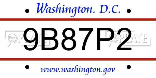 9B87P2 District Of Columbia License Plate