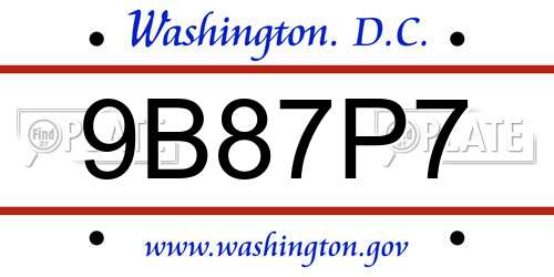 9B87P7 District Of Columbia License Plate