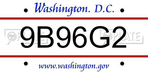 9B96G2 District Of Columbia License Plate
