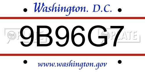 9B96G7 District Of Columbia License Plate