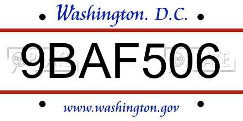 9BAF506 District Of Columbia License Plate