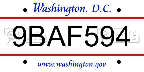 9BAF594 District Of Columbia License Plate