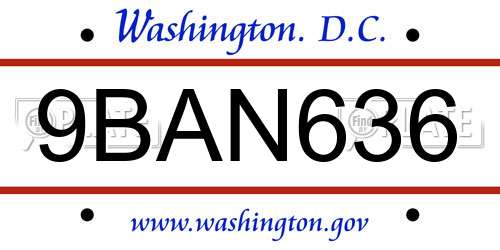 9BAN636 District Of Columbia License Plate