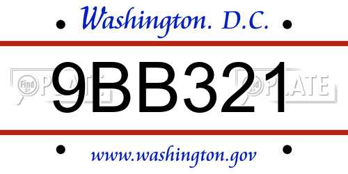 9BB321 District Of Columbia License Plate