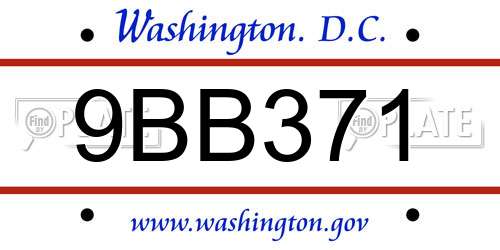 9BB371 District Of Columbia License Plate