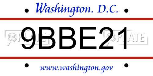 9BBE21 District Of Columbia License Plate