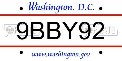 9BBY92 District Of Columbia License Plate