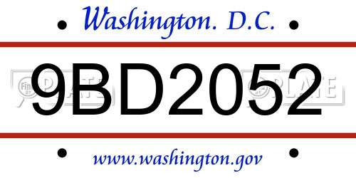 9BD2052 District Of Columbia License Plate
