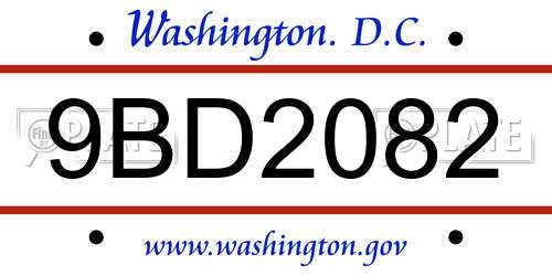 9BD2082 District Of Columbia License Plate