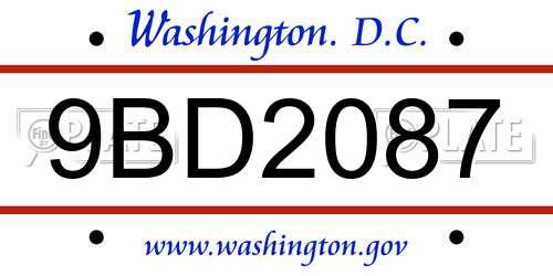 9BD2087 District Of Columbia License Plate
