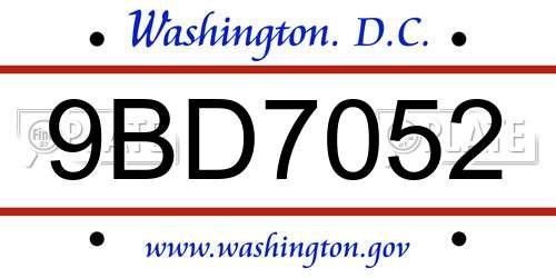 9BD7052 District Of Columbia License Plate