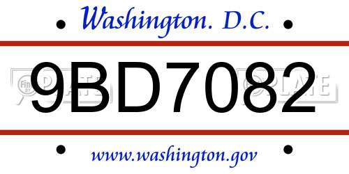 9BD7082 District Of Columbia License Plate