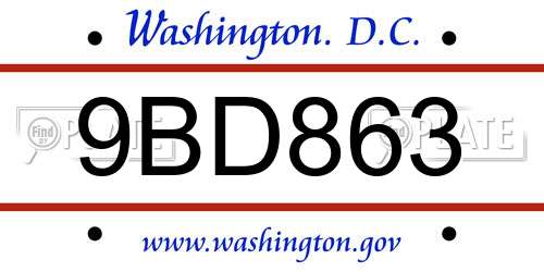 9BD863 District Of Columbia License Plate
