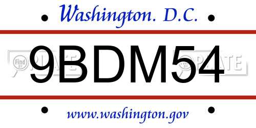 9BDM54 District Of Columbia License Plate