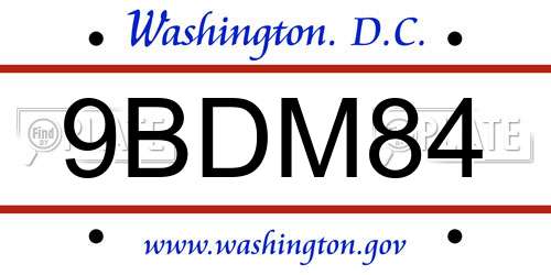 9BDM84 District Of Columbia License Plate