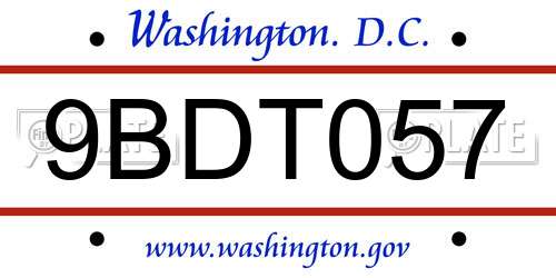 9BDT057 District Of Columbia License Plate