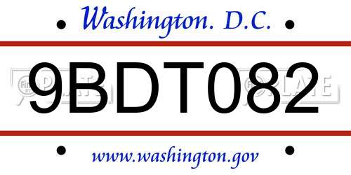 9BDT082 District Of Columbia License Plate