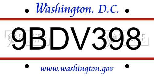 9BDV398 District Of Columbia License Plate