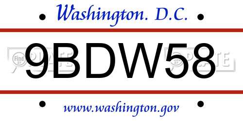 9BDW58 District Of Columbia License Plate