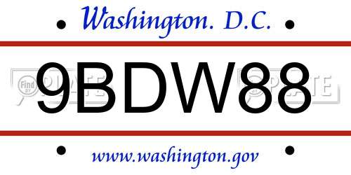 9BDW88 District Of Columbia License Plate