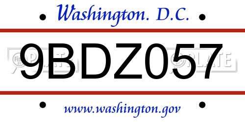 9BDZ057 District Of Columbia License Plate