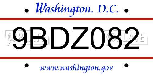 9BDZ082 District Of Columbia License Plate