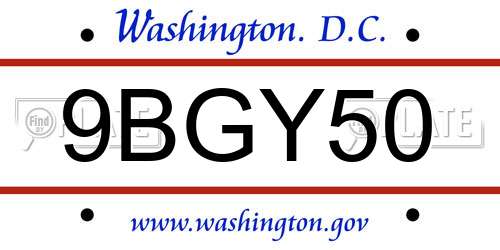 9BGY50 District Of Columbia License Plate