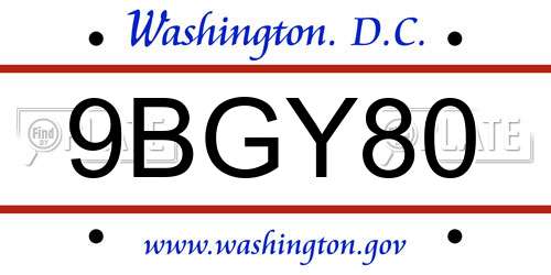 9BGY80 District Of Columbia License Plate