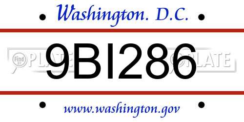9BI286 District Of Columbia License Plate