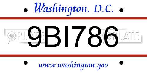 9BI786 District Of Columbia License Plate
