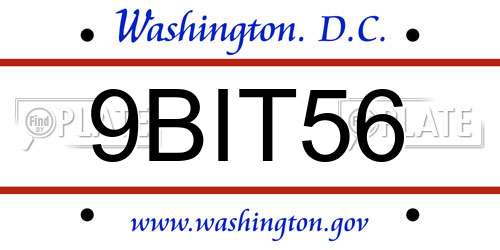 9BIT56 District Of Columbia License Plate