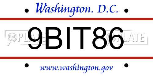 9BIT86 District Of Columbia License Plate