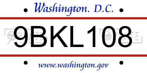 9BKL108 District Of Columbia License Plate