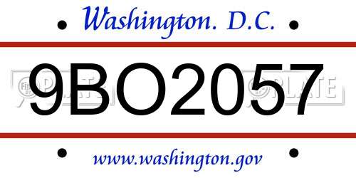 9BO2057 District Of Columbia License Plate