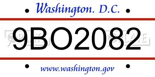 9BO2082 District Of Columbia License Plate