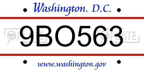 9BO563 District Of Columbia License Plate