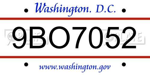 9BO7052 District Of Columbia License Plate