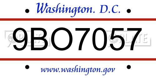 9BO7057 District Of Columbia License Plate