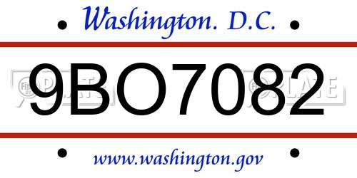 9BO7082 District Of Columbia License Plate