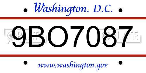 9BO7087 District Of Columbia License Plate
