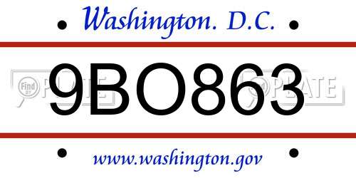 9BO863 District Of Columbia License Plate