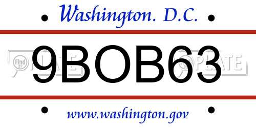 9BOB63 District Of Columbia License Plate