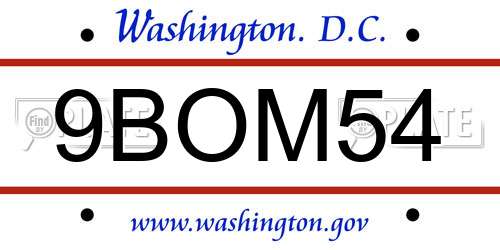 9BOM54 District Of Columbia License Plate