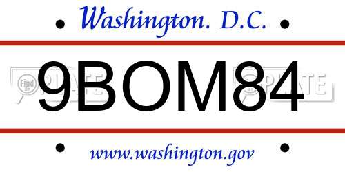 9BOM84 District Of Columbia License Plate