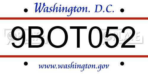 9BOT052 District Of Columbia License Plate