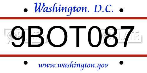 9BOT087 District Of Columbia License Plate