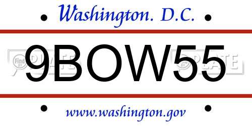 9BOW55 District Of Columbia License Plate