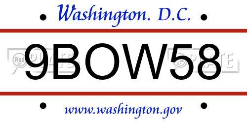 9BOW58 District Of Columbia License Plate