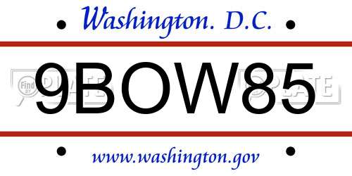 9BOW85 District Of Columbia License Plate