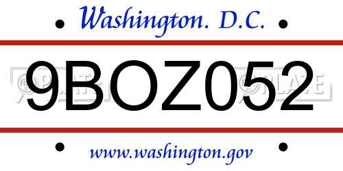 9BOZ052 District Of Columbia License Plate